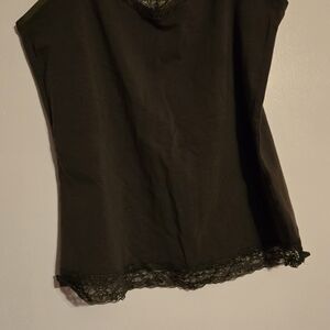 Elegant Dark Green Lace Trim Women's Top